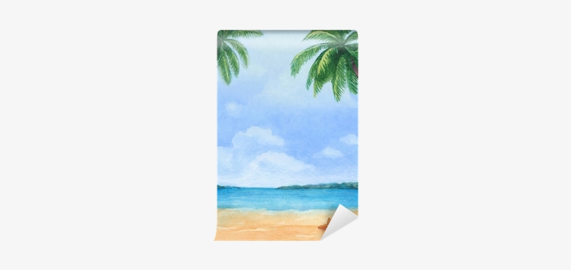Watercolor Illustration Of A Tropical Beach Wall Mural - Painting, transparent png #206228