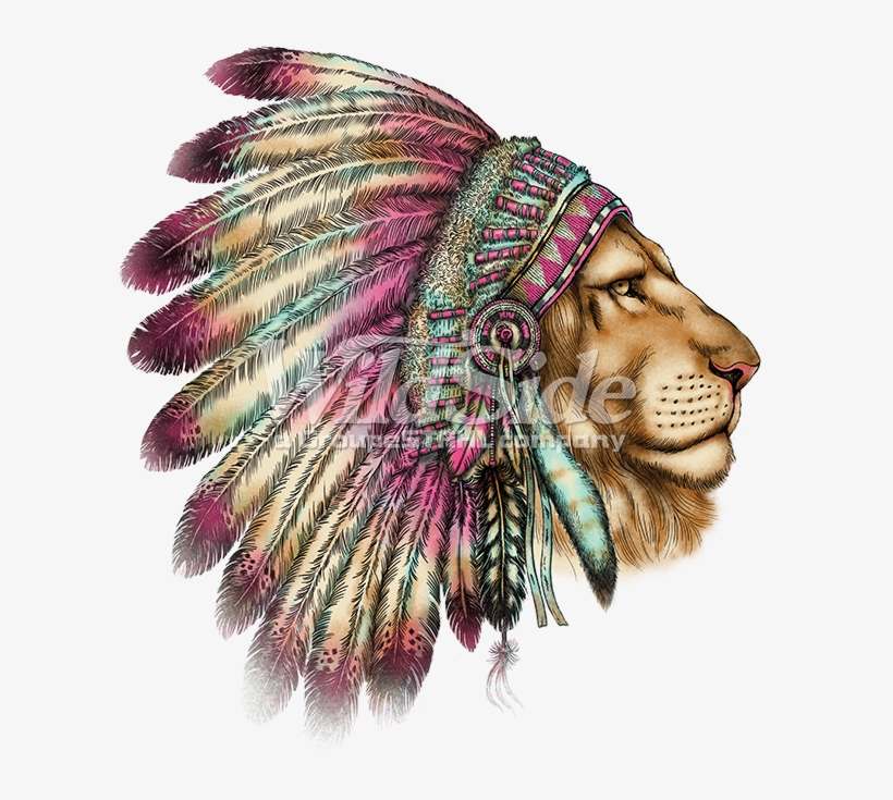 Lion Head In Indian Headdress - Tatuajes De Leon Con Plumas, transparent png #207474