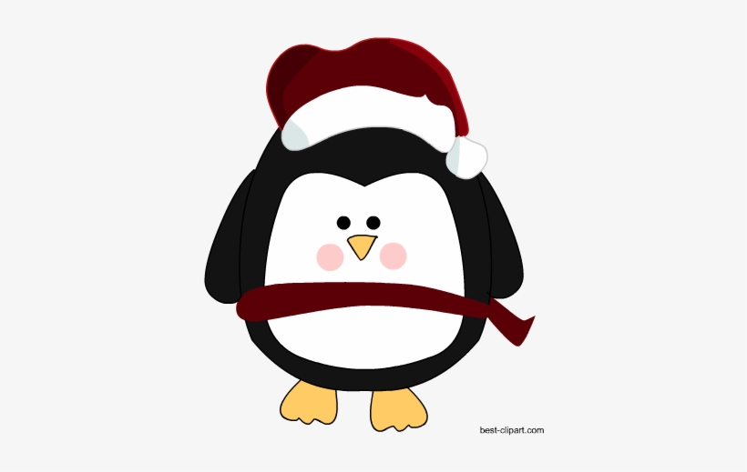 Cute Penguin In Christmas Hat And Scarf Clip Art - Clip Art, transparent png #208164