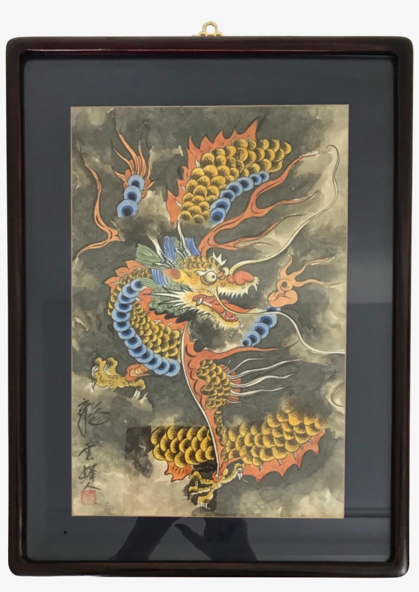 Vintage Japanese 'flying Dragon In Storm Clouds' On - Watercolor Painting, transparent png #208596