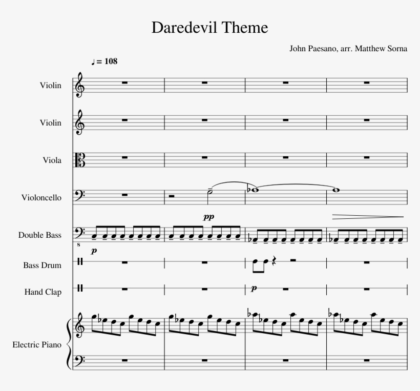Daredevil Theme Sheet Music Composed By John Paesano, - Daredevil Theme Violin, transparent png #2000485