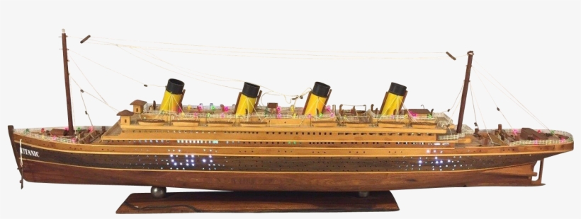Vintage Rms Titanic Ship Wood Model With Base W/ Flashing - Ship, transparent png #2002390