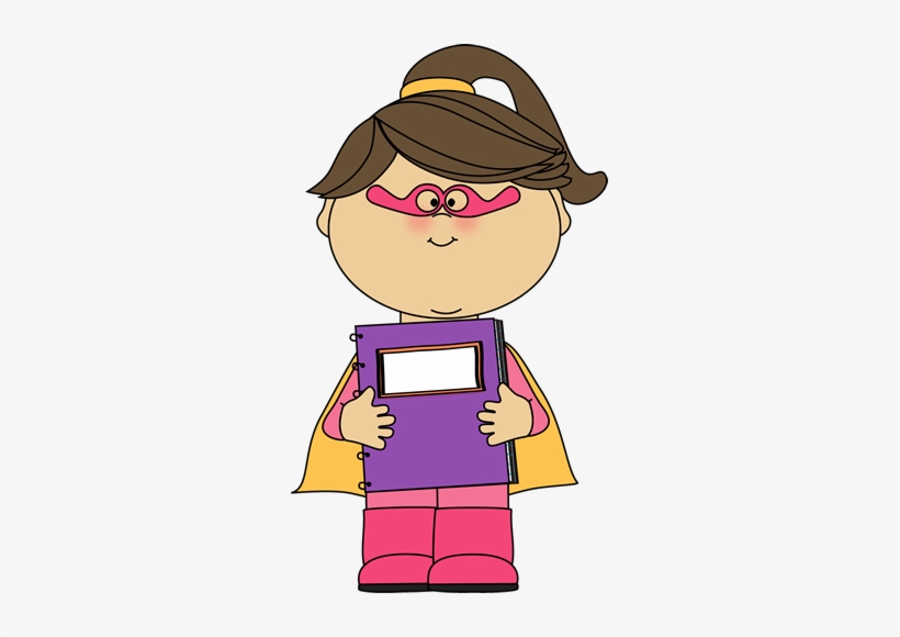 100379533 Girl Superhero With Spiral Notebook - Superhero Reading Clipart, transparent png #2006953