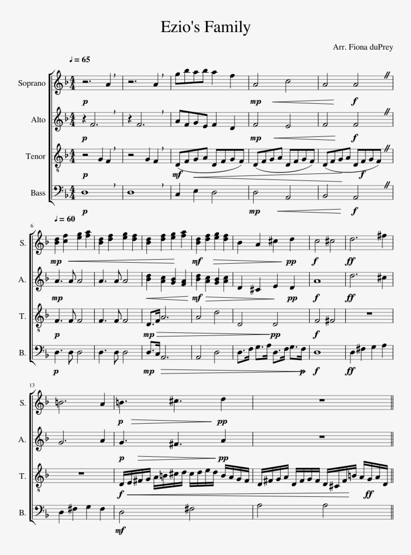 Ezio's Family Sheet Music Composed By Arr - Sekai No Yakusoku Violin Sheet, transparent png #2007461