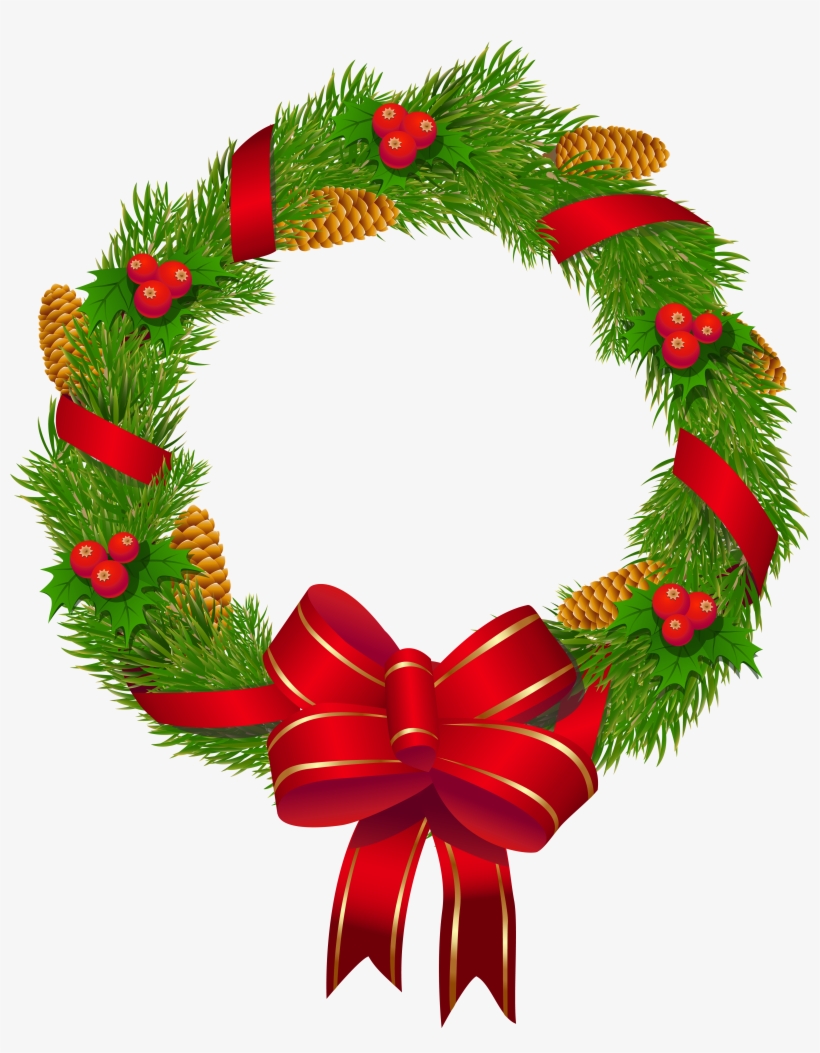 Christmas Wreath With Ornaments And Red Bow - Christmas Pine Cliparts, transparent png #2009457