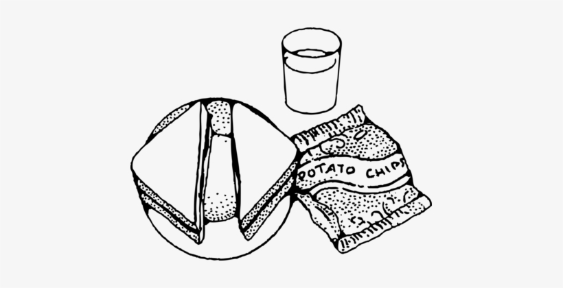 Lunch Sandwich Fast Food Cafeteria - Clip Art Black And White Lunch, transparent png #2011122