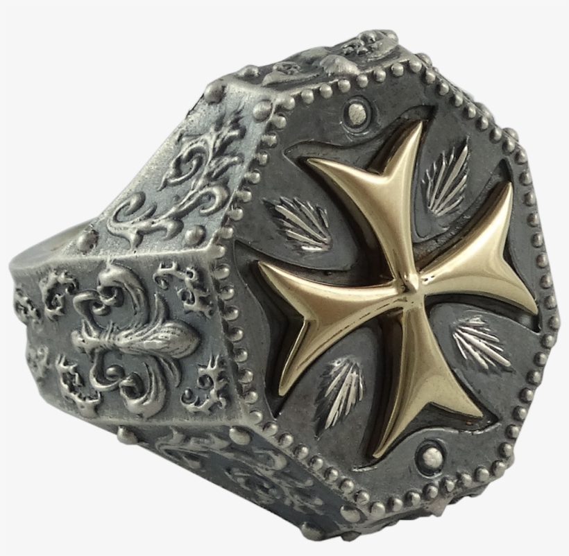 Knight Templar Maltese Cross Ring Fleur De Lis Silver, transparent png #2013706