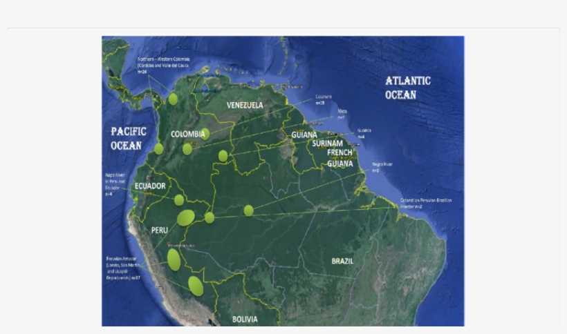 Map Of South America With The Areas And Number Of Samples - Mtdna Control Region, transparent png #2014824