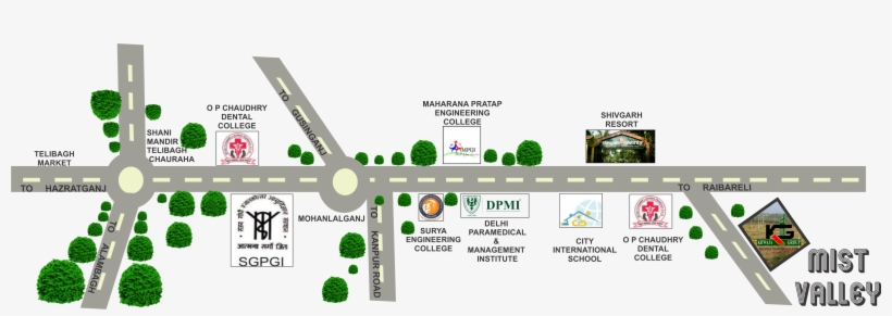 Road Map Of Mist Valley - Sanjay Gandhi Post Graduate Institute Of Medical Sciences, transparent png #2014994