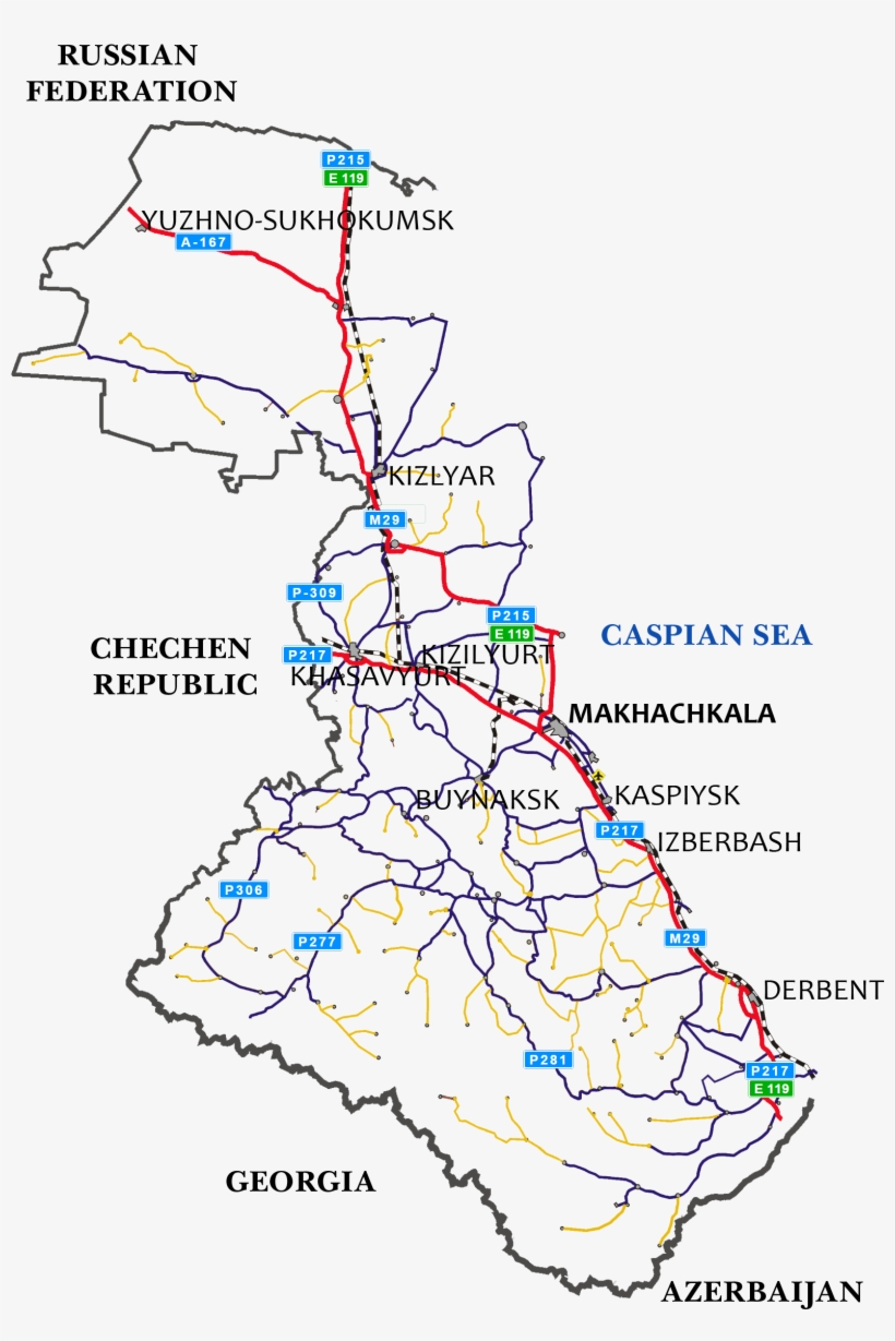 Road Map Of Dagestan - Dagestan Road Map, transparent png #2014999