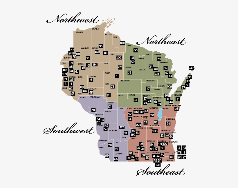 Rustic Roads Regional Map - Wisconsin Road Construction Map, transparent png #2015617