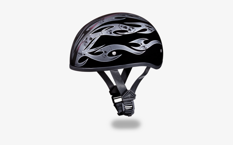 D - O - T - Daytona Skull Cap- W/ Tribal Flames - Dot Black Motorcycle Half Helmet With Red Flames Size, transparent png #2017089