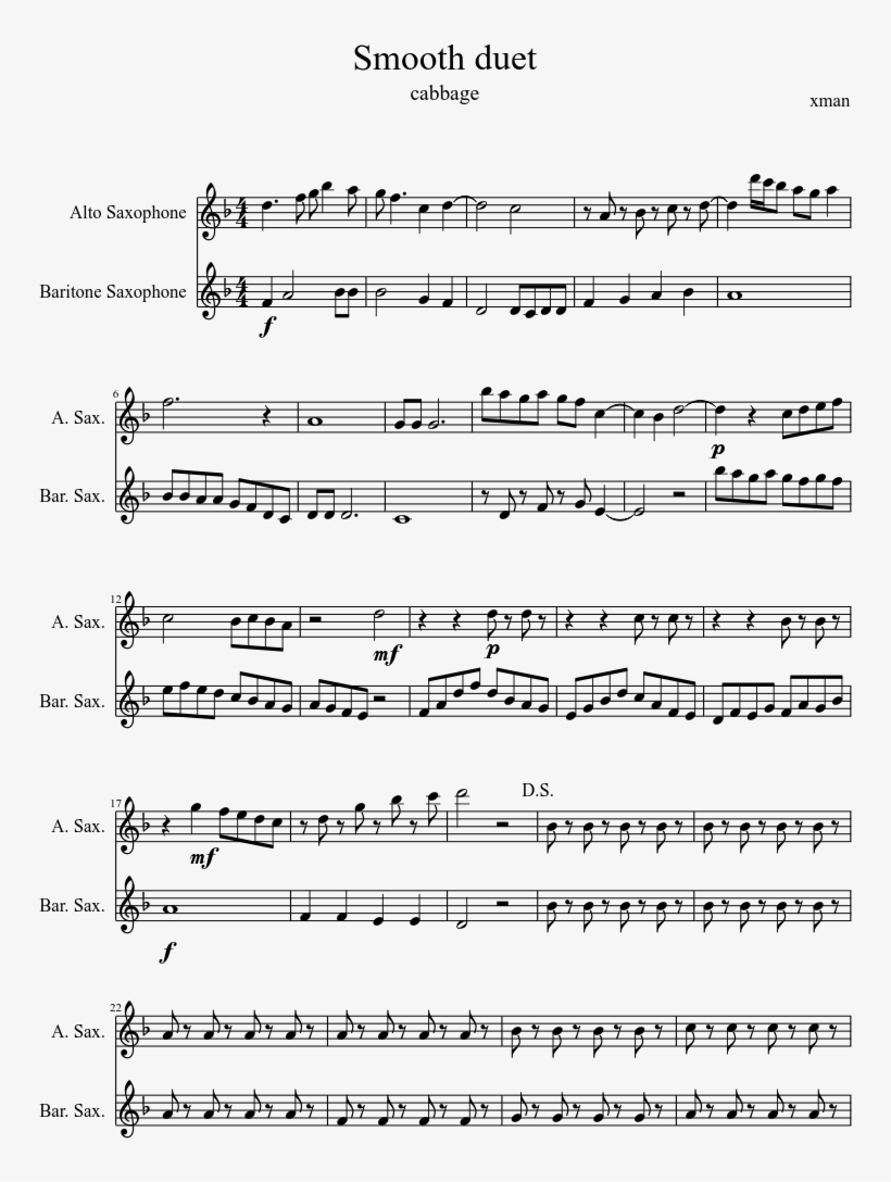 Smooth Duet Sheet Music Composed By Xman 1 Of 3 Pages - Harp Sheet Music Letters, transparent png #2021820