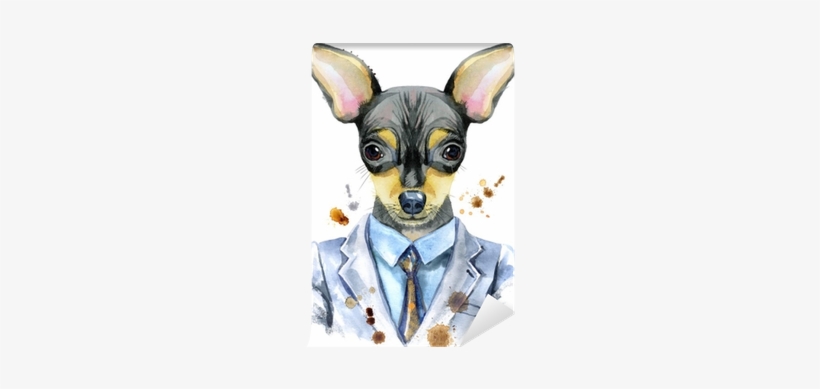 Watercolor Portrait Of Toy Terrier In A Suit Wall Mural - Desenhos Para Aquarela, transparent png #2023341