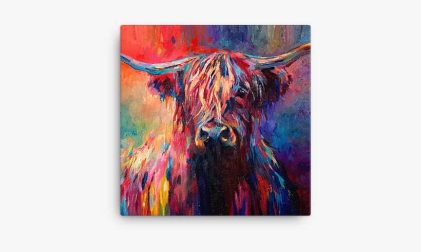 This Vibrant Canvas Of A Highland Coo Is Now Available - Highland Cow Painting, transparent png #2024139
