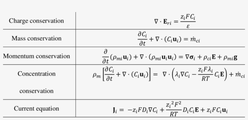 Summary Of The Governing Equations For The Species - Conservation Of Charge Equation, transparent png #2025307