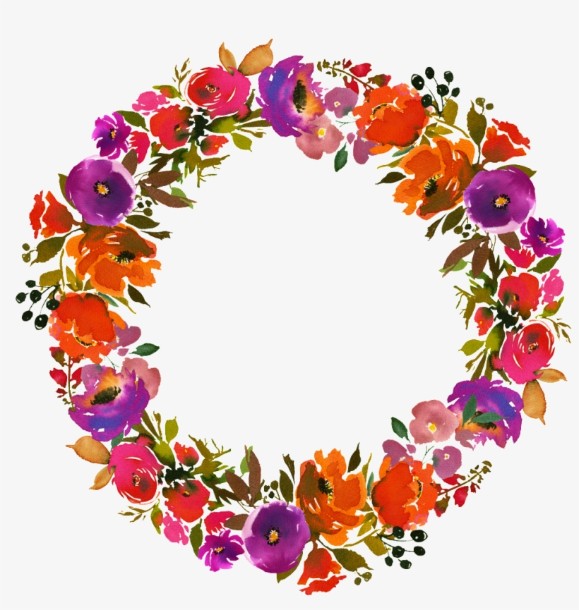 Hand Painted Three Color Flower Wreath Png Transparent - Wreath, transparent png #2027958