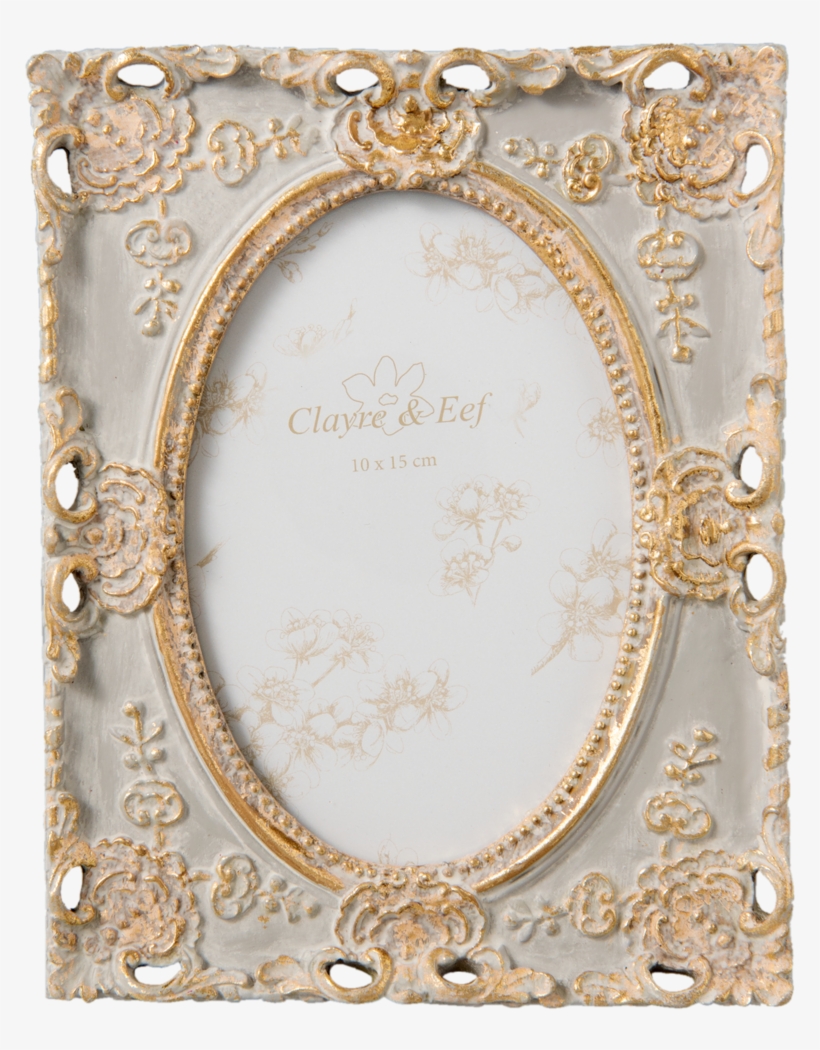 Gold/grey Ornate Frame - Clayre & Eef Fotolijst 15x2x20 Cm / (10x15 Cm), transparent png #2028896