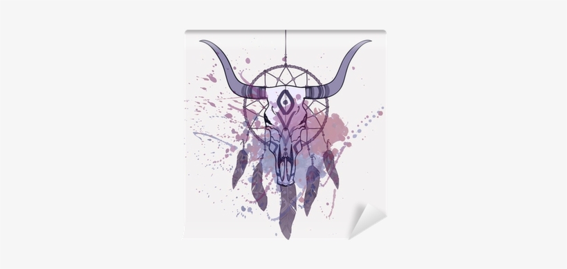 Vector Illustration Of Bull Skull And Dream Catcher - Capteur De Reve Dessine, transparent png #2030512