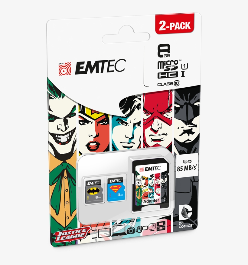 Dc Comics Iconics 2pack Batman Superman 8gb - Emtec Superheroes Microsd, 16gb - 2 Count, transparent png #2035260