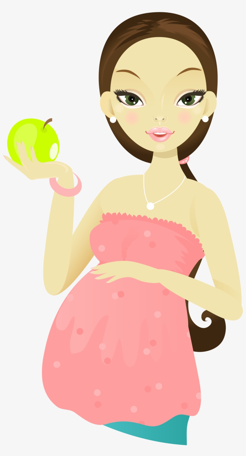 Cartoon Woman Mother Holding Apple Transprent Png - Pregnant Woman Cartoon Png, transparent png #2035783