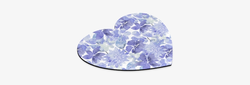 Blue Watercolor Flower Pattern Heart-shaped Mousepad - Blue Green Watercolor Flower Pattern Beach Towel, transparent png #2039072