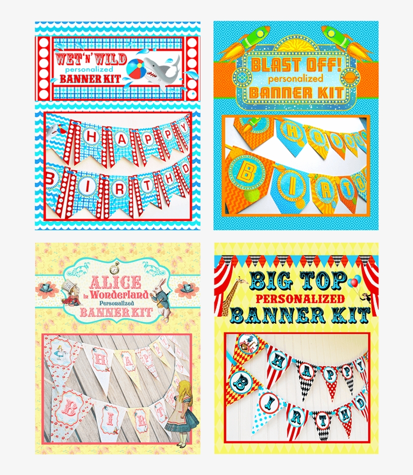 Banner Kits - Pop Parties Shark Party Happy Birthday Banner Pool, transparent png #2040954