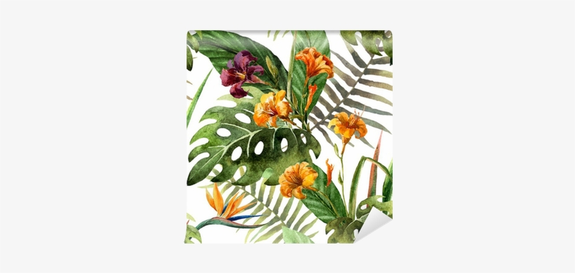 Pattern Orchid Hibiscus Leaves Watercolor Tropics Wall - Gallery Direct 'orchid Hibiscus Leaves Ii' By Zenina, transparent png #2041657
