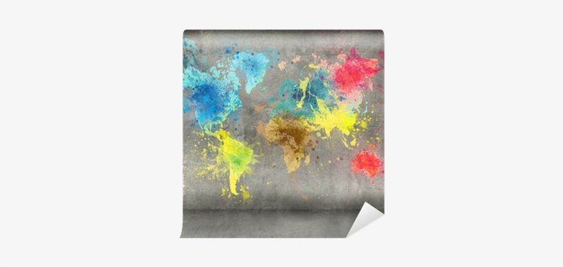 World Map Made Of Paint Splashes On Concrete Wall Background - Painting Wall Background, transparent png #2042772