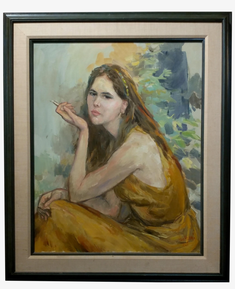 Pretty Woman Holding A Cigarette Original 1967 Oil - Oil Painting, transparent png #2047112