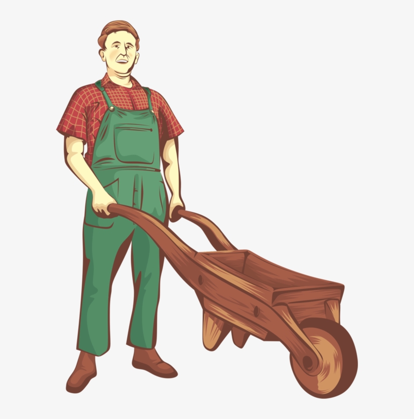 Farmer Gardener Drawing Gardening Cart - Farmer Vintage Png, transparent png #2048795