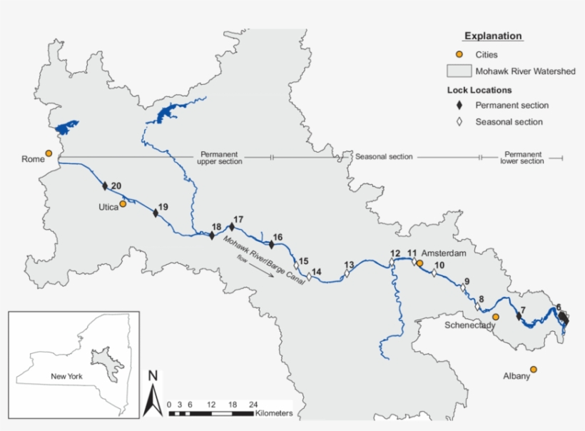 Map Of The Mohawk River Watershed Showing The Locations - Mohawk River, transparent png #2051808