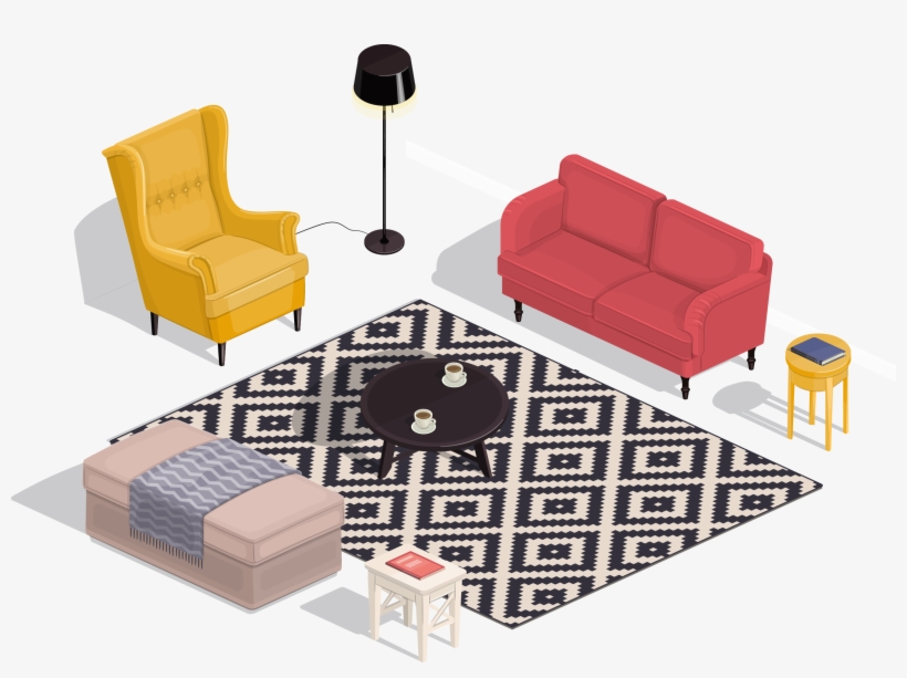 Living Room Isometric Projection Interior Design Services - Isometric Couch, transparent png #2054972