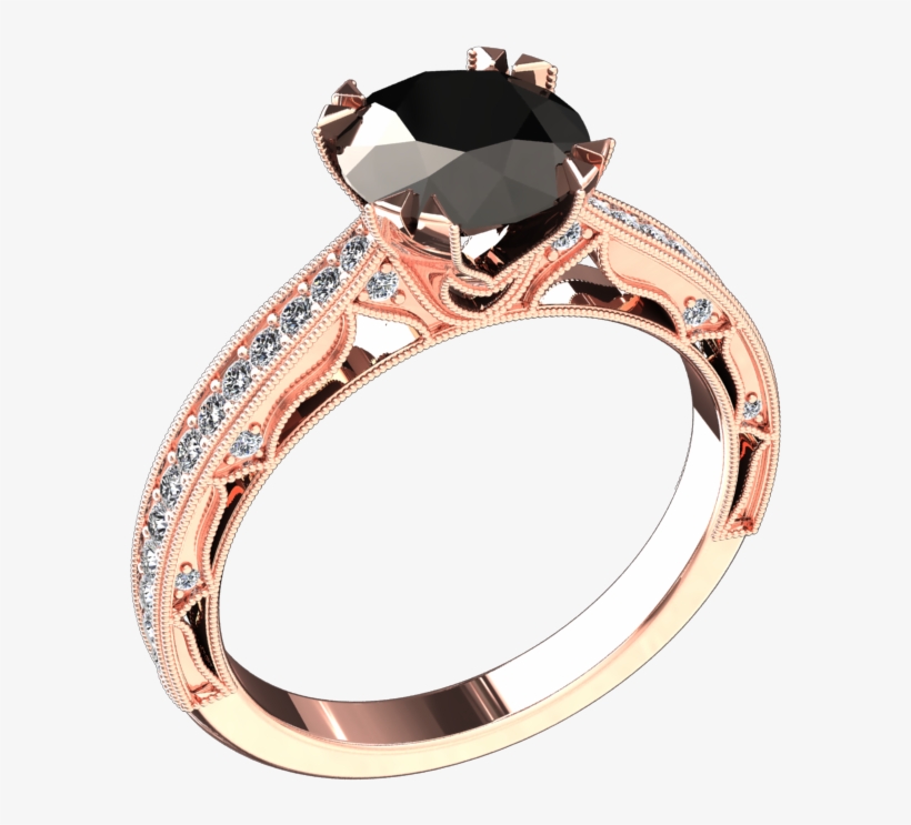 00 Carat Black Diamond Center 14k Gold Ring Style - Carat, transparent png #2056590