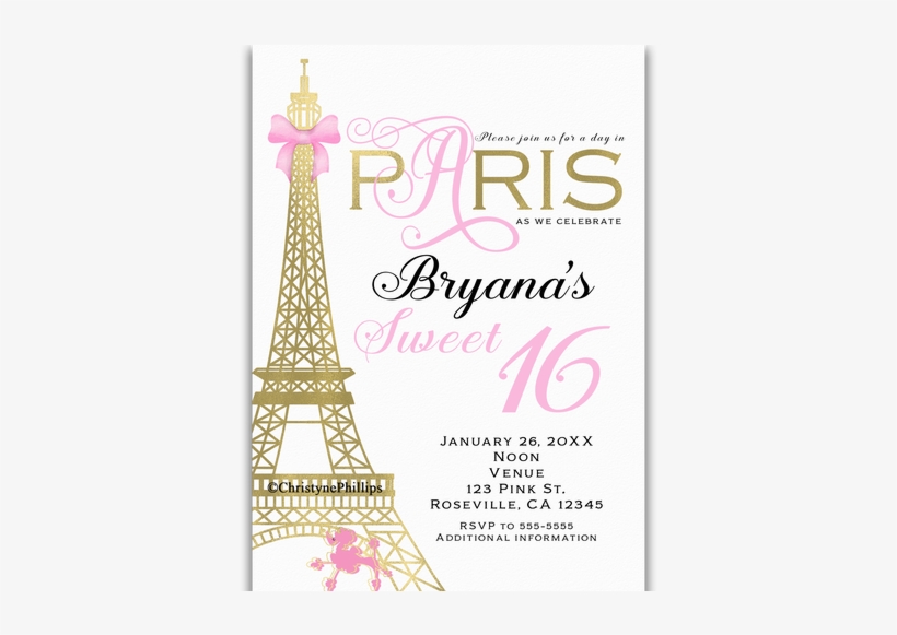 Paris Pink & Gold Elegant Chic Birthday Party Invitations - Party Invitations Rose Gold Paris, transparent png #2063673