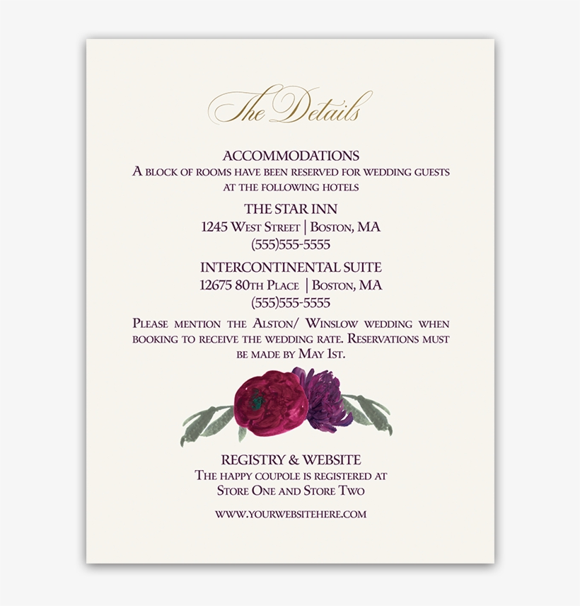 Floral Purple Burgundy Wedding Information Card - Purple, transparent png #2072544