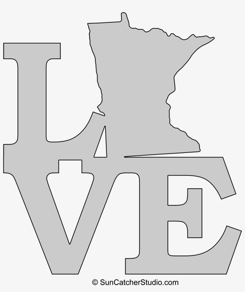Minnesota Love Map Outline Scroll Saw Pattern Shape - Stencil, transparent png #2088702