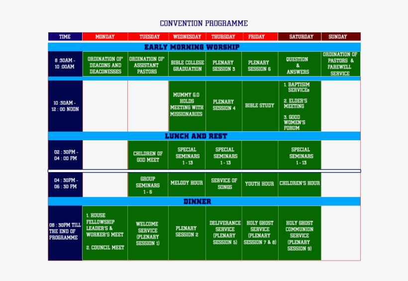 Program Schedule For 2017 Rccg 65th Annual Convention - Rccg Convention 2018 Programme, transparent png #2089705