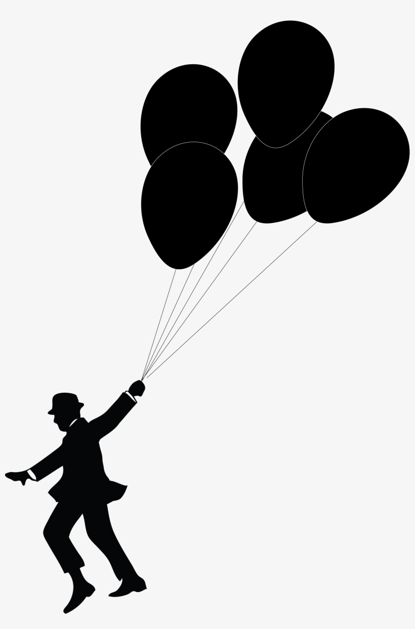 Balloon Clipart Silhouette - Man Holding Balloons Silhouette, transparent png #213380