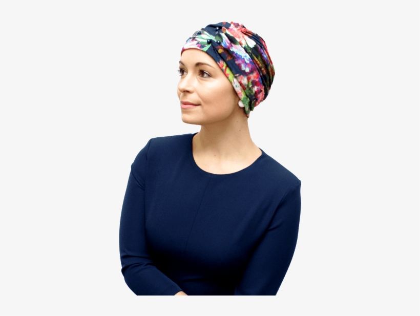 Blue Floral Fashion Turban For Chemo Hair Loss - Turban, transparent png #215224