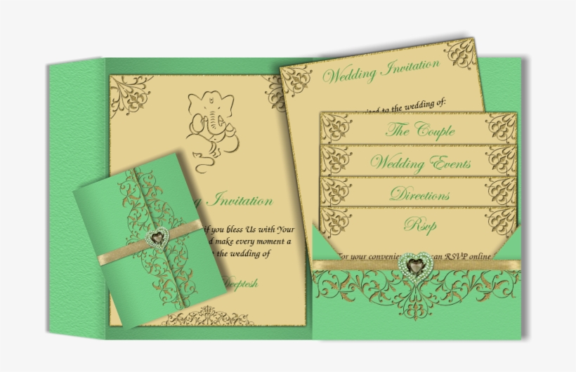 Emerald Green E Wedding Invitation With Ganesha Symbol - Wedding Invitation, transparent png #216414
