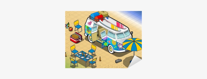 Isometric Rainbow Van In Camping In Front View Sticker - Illustration, transparent png #2100508