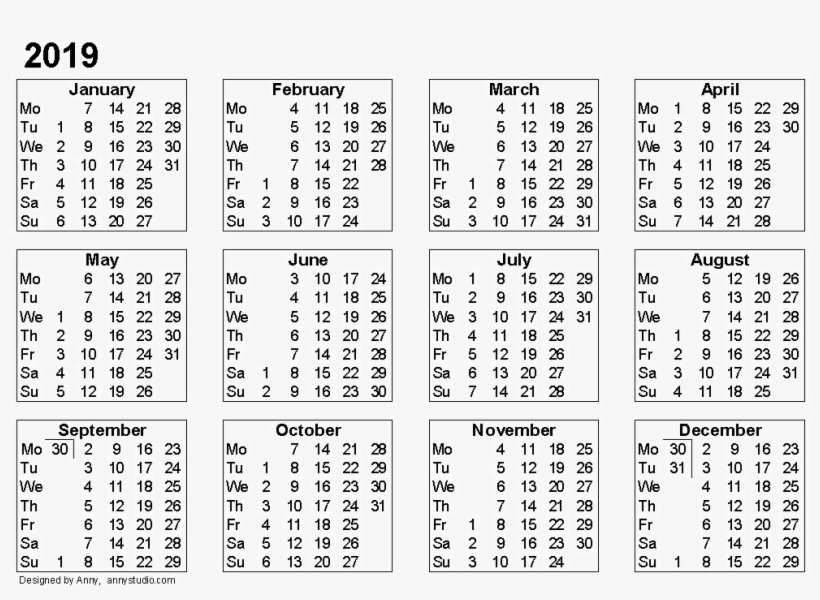 Calendar 2019 Png - Printable 2019 Calendar Pdf, transparent png #2105340