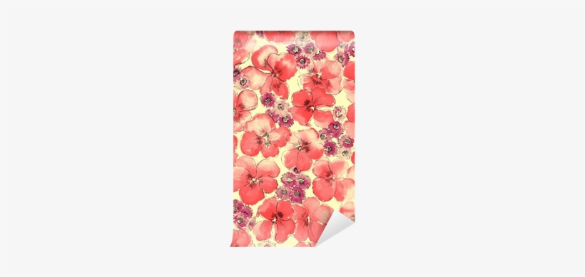 Watercolor Of Red Floral Background Wall Mural • Pixers® - Hibiscus Flower Wallpaper For Iphone, transparent png #2105405