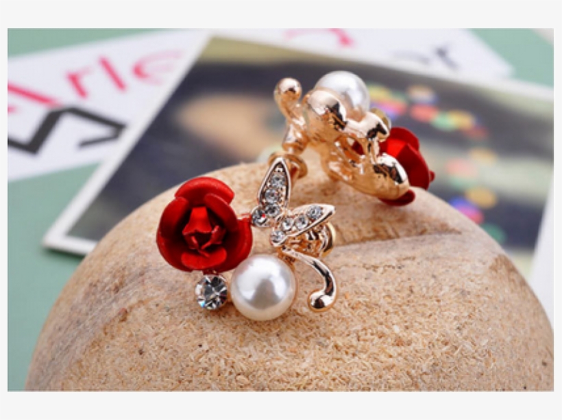 Red Rose Earring Women - Earring, transparent png #2112568