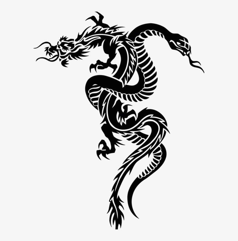 Snake Chinese Dragon Serpent Tattoo - Tribal Snake And Dragon, transparent png #2114786