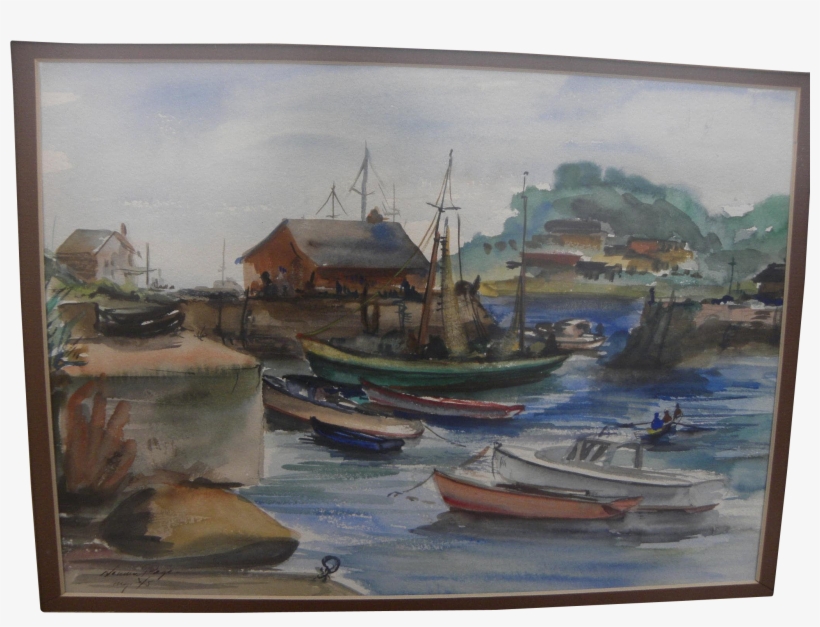 Stock Scene At Rockport Massachusetts Signed Watercolor - Painting, transparent png #2116747