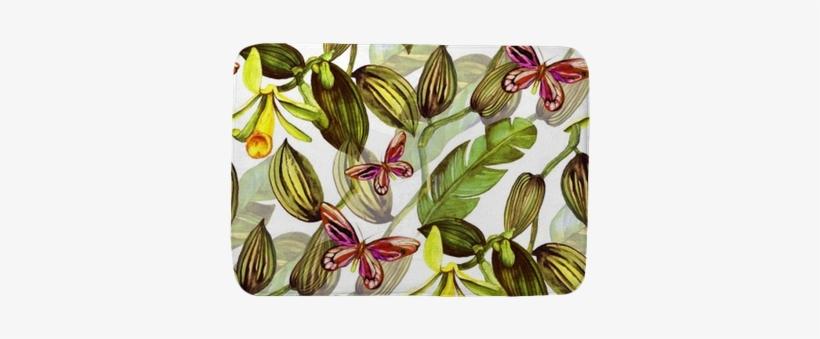 Seamless Pattern With Tropical Leaves And Vanilla Orchid - Orchids, transparent png #2118848