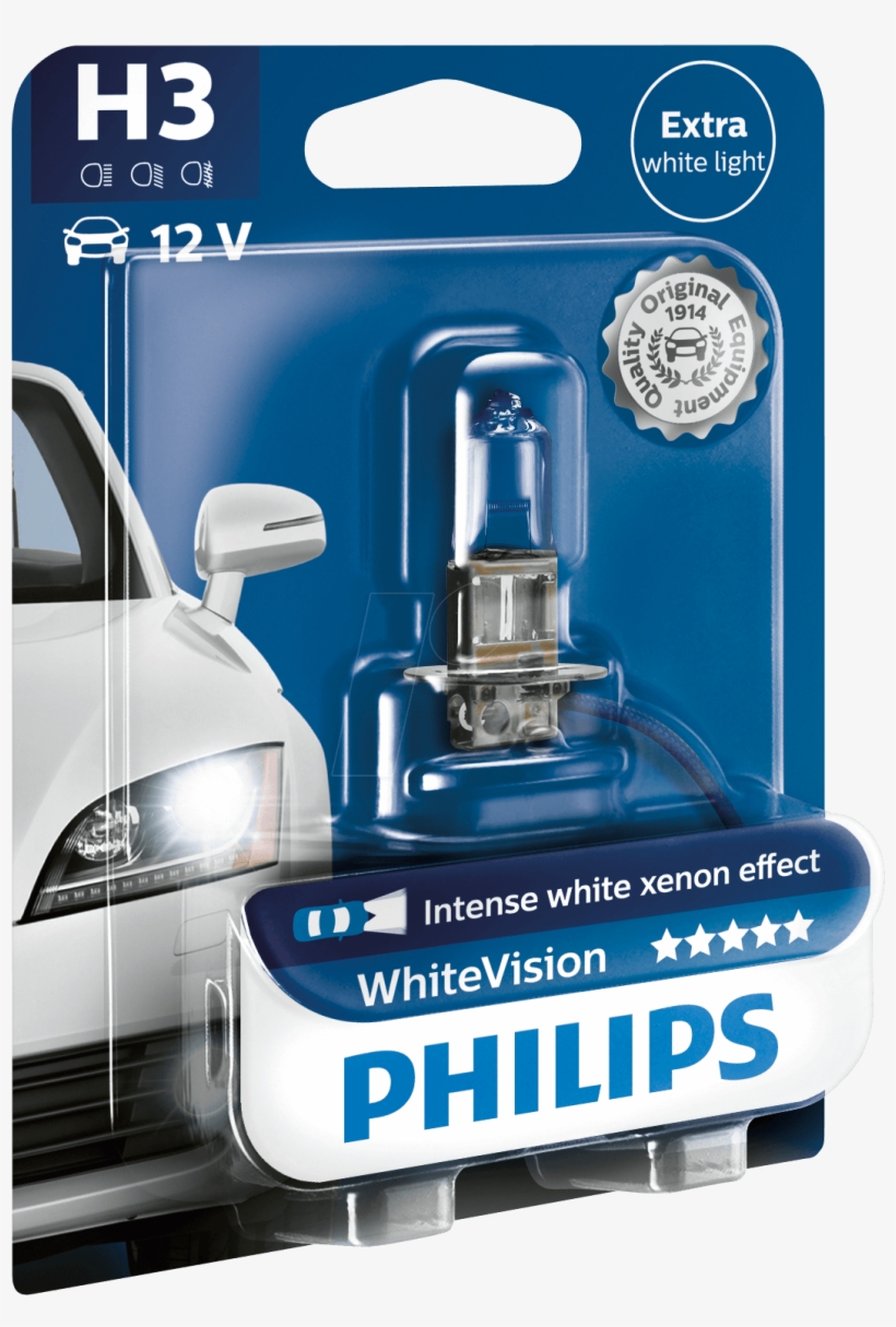 H3 Headlight Bulb Philips White Vision, Single Unit - Philips H1 Whitevision Car Bulb, transparent png #2128443