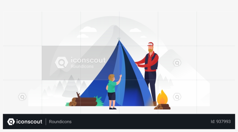 Father And Son Putting Up A Tent Illustration - Illustration, transparent png #2129918